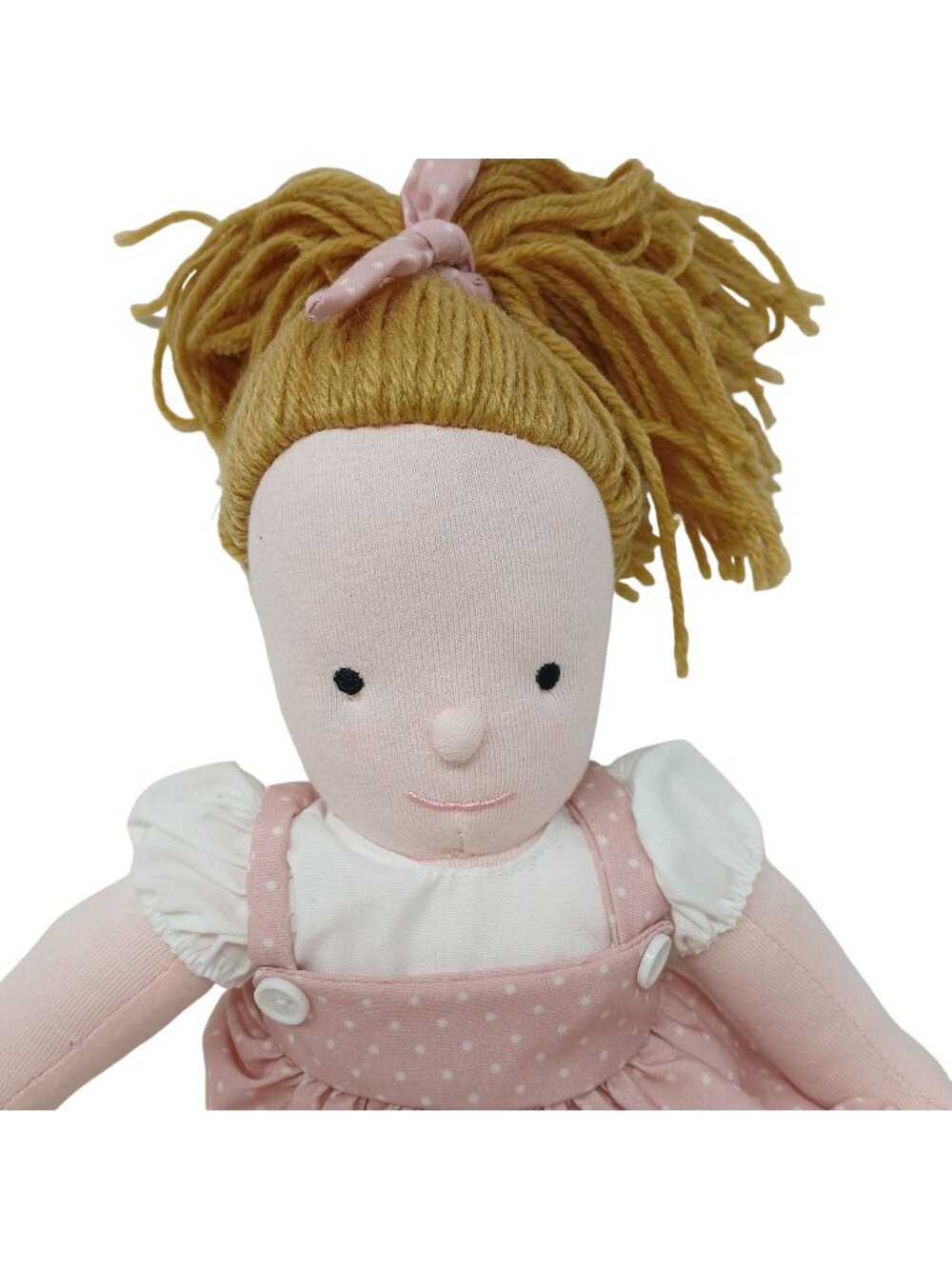 Doll Soft Cloth Rag Plush Brown Yarn Hair 15.5” Pink Dress Simple Montessori D48